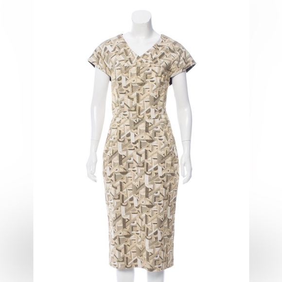 Christian Siriano Tan Sheath Midi Dress